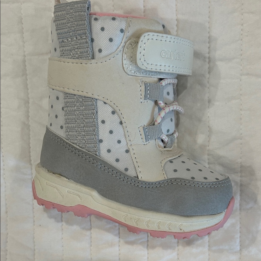 Carter's Polka Dot Pink and Gray Kids Boots - Picture 2 of 4